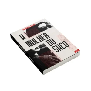 Vista em perspectiva e lombada do livro A Mulher do Saco, romance de suspense e crime de Rogério Alves.